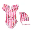 Dziecięce stroje kąpielowe 1-8Y Toddler Baby One Piece z Cap Children Beach Girl Swimsuit P230602