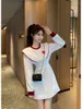 Casual Dresses French Chic Design White Knit Dress For Autumn And Winter 2023 Slimming Undershirt Long Sleeve O Neck Pullover Female