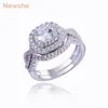 Newshe 1 9 Ct 2 Pcs Solid 925 Sterling Silver Wedding Ring Sets Engagement Band Fashion Jewelry For Women JR4844 wzw240H