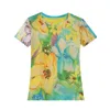 Camiseta S-3XL Summer Manga corta Impresión elástica de las chicas Camiseta de malla dulce Camiseta de flores para mujeres P230602