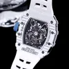 35-03 Tonneau Mens Titta på Black / White Carbon Fiber Case Skeleton Dial Automatisk rörelse 21600VPH SAPPHIRE Crystal Luxury Wristwatch 6 Färger 2023 Ny modell