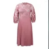 Vestidos casuais AOMEI Plissado Feminino Renda Oca Patchwork Verão Crochê Sexy Net Vestido Rosa Escritório Senhoras Vestidos de Trabalho 2023