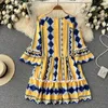 Vestidos casuais Boho Dress 2023 Bohemian Holiday Style Print Trumpet Sleeve Doll Shirt Fresh Fashion Zomer Jurkjes Dames