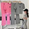 Clothing Sets Baby Girls' Clothing Set Summer South Korean Solid Short Sleeve Top Flash Pants Two Piece Set Cotton T-shirt Wide Leg Pants Set