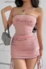 Party Dresses TVVOVVINSexy Navel Backless Pink Tight Hot Vest Tank Tops + Lace Up Drawstring Skinny Hip Tank Mini Dress Sexy Korean Top BH8A T230602