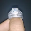 Size5 6 7 8 9 10 Retro Vintage Princess Cut Jewelry 10KT white gold filled GF whitr topaz Women Wedding Bridal Ring set g289N