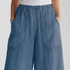Frauen Capris Sommer Breite Bein Hosen Mid Rise Solide Elastische Taille Hosen für Büro Frauen Hosen P230602
