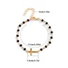 Strand 2023 Design Sideways Cross Bracelet Black Beades Gold Color Chain Bracelets For Women Girls Fashion Jewelry Gifts