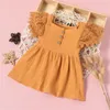 Sukienki dla dziewczynek Sutyka dla niemowląt LLittle Solid Kolor krótkie rękawy bawełna dla dzieci proste ubrania dla dziewcząt maluch