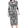 カジュアルドレスHycool Samoan Polynesian Tribal Sun Tattoo Print Black Dress Fall Full Sleem Minimalist Bodycon for Women