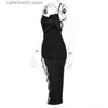 Party Dresses Satin Slip Backless Slit Midi Dress Women 2023 Summer Party Evening Elegant Gala Night Ladies Sexy Black Bodycon Lace Long Dress T230602