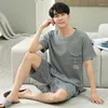 Roupa de dormir masculina xadrez de algodão verão manga curta shorts pijama conjunto tamanho grande L-5XL lazer ternos pijamas hombre