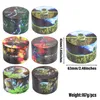 Smoking Pipes New 63mm cartoon printed four layer zinc alloy cigarette grinder