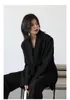 Women's Suits Korean Women Blazer Fashion Design Wide Shoulder Ribbon Solid Medium Long Coat Office Lady Female Overcoat 2023 Spring Summer