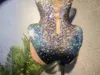 Stage Wear Multi-color Rhinestones Pearl Printed Spandex Bodysuit Dance Show Sleeveless Costume Evening Birthday Outfit Haidenver