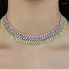 Necklace Earrings Set Thin 7MM Width Double Row CZ Cuban Link Chain Choker Bracelet Fashion Women Jewelry