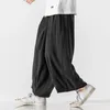 Men's Pants Thin Chinese Style Ice Silk Cropped 2023 Summer Loose Straight Wide Leg Retro Plus Size Casual Men Clothing