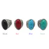 12Pcs Women's Turquoise Stone Rings Gemstone Antique Silver Rings With Four Color Men Vintage Resin Simulated Turquoise Stone276J