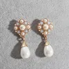 Stud Earrings Jewelry Pearl Inlay Fashionable Flower Water Droplets Hollow Out Personality Exquisite Female