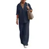 Nieuwe Spring 2 -delige set Women Plus Size 3XL 4xl 5xl kleding Tracksuits Solid Color Rapel Langel Hirt Top en Wide Leg Baggy Pants Sets Fashion Casual Trousers Suit