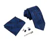 Bow Ties Ikepeibao Men niebieskie kratę Zestawy krawatów kieszonkowe z metalowymi spinkami do mankietów klips fit koszuli akcesoria