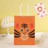Emballage cadeau 12 pièces animaux de la jungle sac en papier dessin animé Lion tigre zèbre pour S enfants biscuits sacs d'emballage