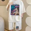 メンズTシャツワッフルカジュアルショートスーツメンサマーラブリーベアプリント短袖Tシャツヒップホップショートパン