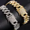 Urok bransolety 14/20 mm Cuban Link Sain Men Hip Hop loded Out Bling Full Rhinestones Pave Rhombus Bransoletka biżuteria