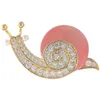 Pins Brooches Simple and elegant crystal pink opal lovely snail suitable for men women luxury gold zircon animal alloy brooch G230529