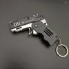 Party Favor Mini Keychain Alloy Elastic Rubber Band Gun Toy Shooting Pistol Kid Outdoor Folding Leather Pojky Toys