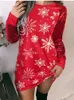 Sukienki swobodne jesienne zimowe sukienki dla kobiet świąteczne płatek śniegu luźne O długim rękawem mini streetwear na szatę femme 2023