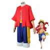 Cosplay Monkey D. Luffy Anime Costume da gioco di ruolo Red Top Blue Pants Hat Women's Aldalt Children's Halloween Party Set 230601