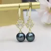 Dangle Earrings YKNRBPH 담수 진주 귀 후크 암컷 8-9mm 마이크로 레저 클로버 디자인 18K 금감 패션