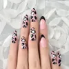 False Nails EchiQ Medium Stiletto Hearted Black Press On Pink French Style Nail Tips Date Valentines Fake 24 Pcs