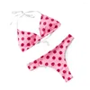 Maillots de bain pour femmes Mode féminine Pink Polka Dot Print Bikini Two Piece Set Sexy Halter High Cut Backless Split Style Maillot de bain Beachwear