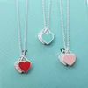 Designermärke TIFFAYS Word Printed Emamel Peach Heart Necklace Armband Blue Pink Double Pendant Clavicle Chain