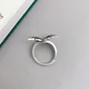 Anelli a grappolo Anello a farfalla stereoscopico smaltato in argento sterling 925 vintage per donna Etnico Hollow Doppio strato Insetto regolabile aperto