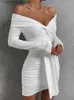 Partykleider Fairyshely Sexy Enges Langarm-Kurzschluss-Clubkleid 2023 Weißes Abend-Bodycon-Kleid für Frauen Schulterfreies Party-Minikleid T230602