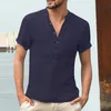 T-shirt da uomo di alta qualità 2022 nuovi uomini di lino con scollo a V fasciatura magliette maschio tinta unita maniche lunghe casual cotone lino maglietta top S-3xl J230602