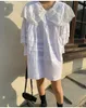 Casual Kleider 2023 Sommer Koreanischen Stil Spitze Lose Hemd Kleid Frauen Kleidung Weiß Einfache Mode Langarm