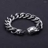 Link Bracelets Stainless Steel Cuban Chain Homme Fold Over Clasp Silver Color Hip Hop Rock Men's Bangles Party Gift Jewelry