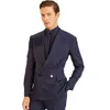 Mäns kostymer Navy Blue Double Breasted Men Wedding Tuxedos Slim Fit Peaked Lapel Mens Designer Jackor Formell Party (Jacket Pants)