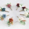 Dekorativa blommor Rose Corsage Wedding Bridal Brosch Artificial Groom Pins Flower Silk Camellia Boutonniere