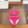 23SS Maillots de bain pour filles Designer Summer Maillot de bain deux pièces Enfants Pur coton Couleur assortie Sling Girls Swim Wear Beach Bikinis Maillots de bain deux pièces vêtements pour bébés