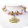 Colares com Pingente Cor Rosa Coroa Garoto Colar Conjunto de Pulseiras Estilo Halloween Contas Jujubas Chunky Crianças Jóias Para Bebês Drop Dhjvq