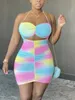 Основные повседневные платья LW Plus Size Tiedye Без спины, вырвавшие мини -платье с полным печати