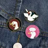 Round Custom Enamel Pins Funny Gulls Dagger Goose Brooches for Women Men Bag Jackets Lapel Pin Cartoon Animal Badge Kids Jewelry