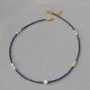 Choker Londany halsband fasetterad lapis lazuli pärlast sötvatten ris korn liten pärla extremt fin minimalistisk kort