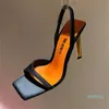Sandały o jedwabiu Attico kwadratowe stałe kolory skórzane szpilki kapcie kostki na zewnątrz seksowne damskie buty imprezowe lato