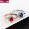 Bandringe ZHOUYANG Prinzessin Kate Blauer Edelstein Erstellt Blauer Kristall Silber Farbe Hochzeit Finger Kristall Ring Markenschmuck für Frauen ZYR076 J230602